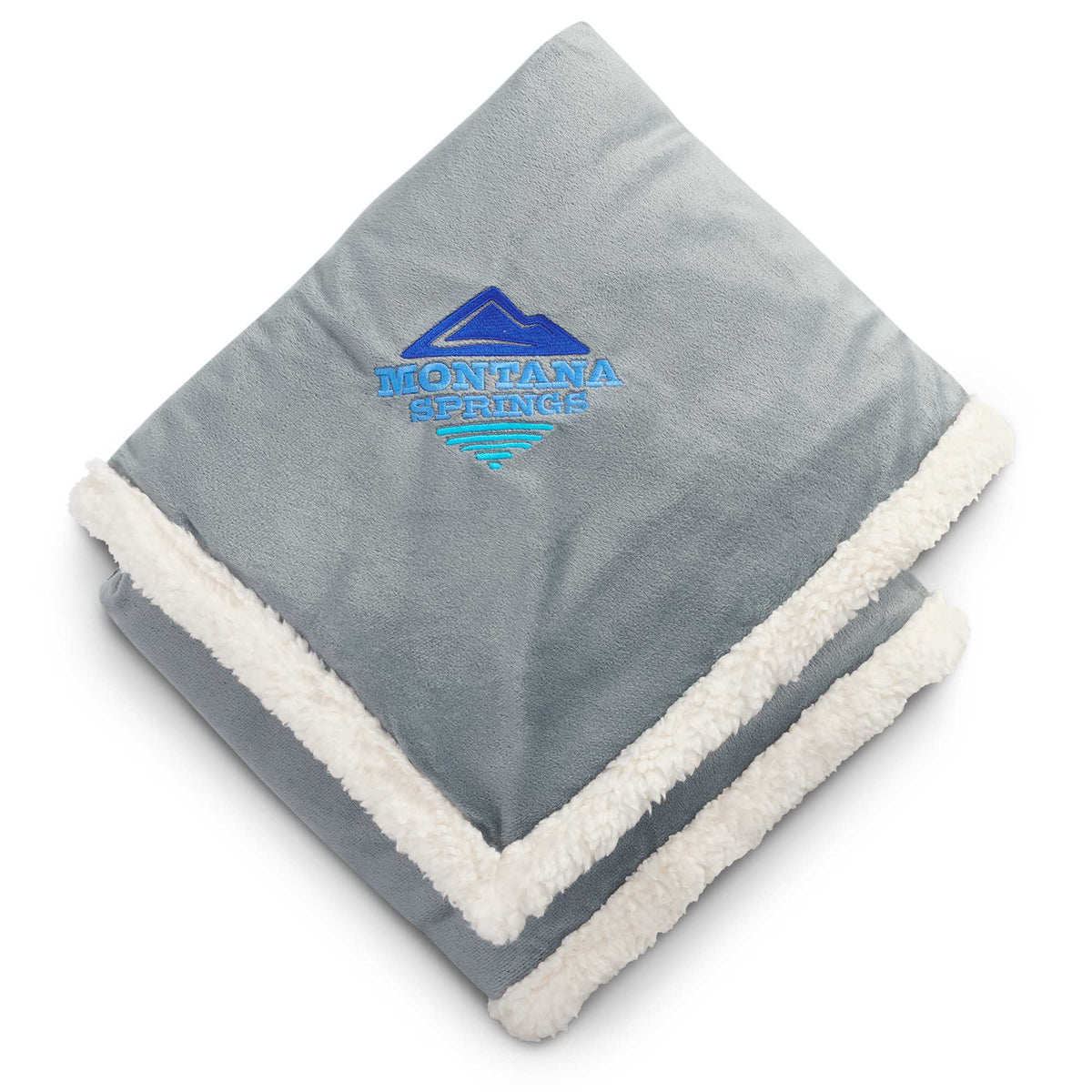 Velour Sherpa Blanket, 50 x 60 Inches Embroidery - Gray - Front 2