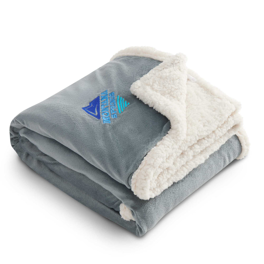 Velour Sherpa Blanket, 50 x 60 Inches Embroidery - Gray - Front 4