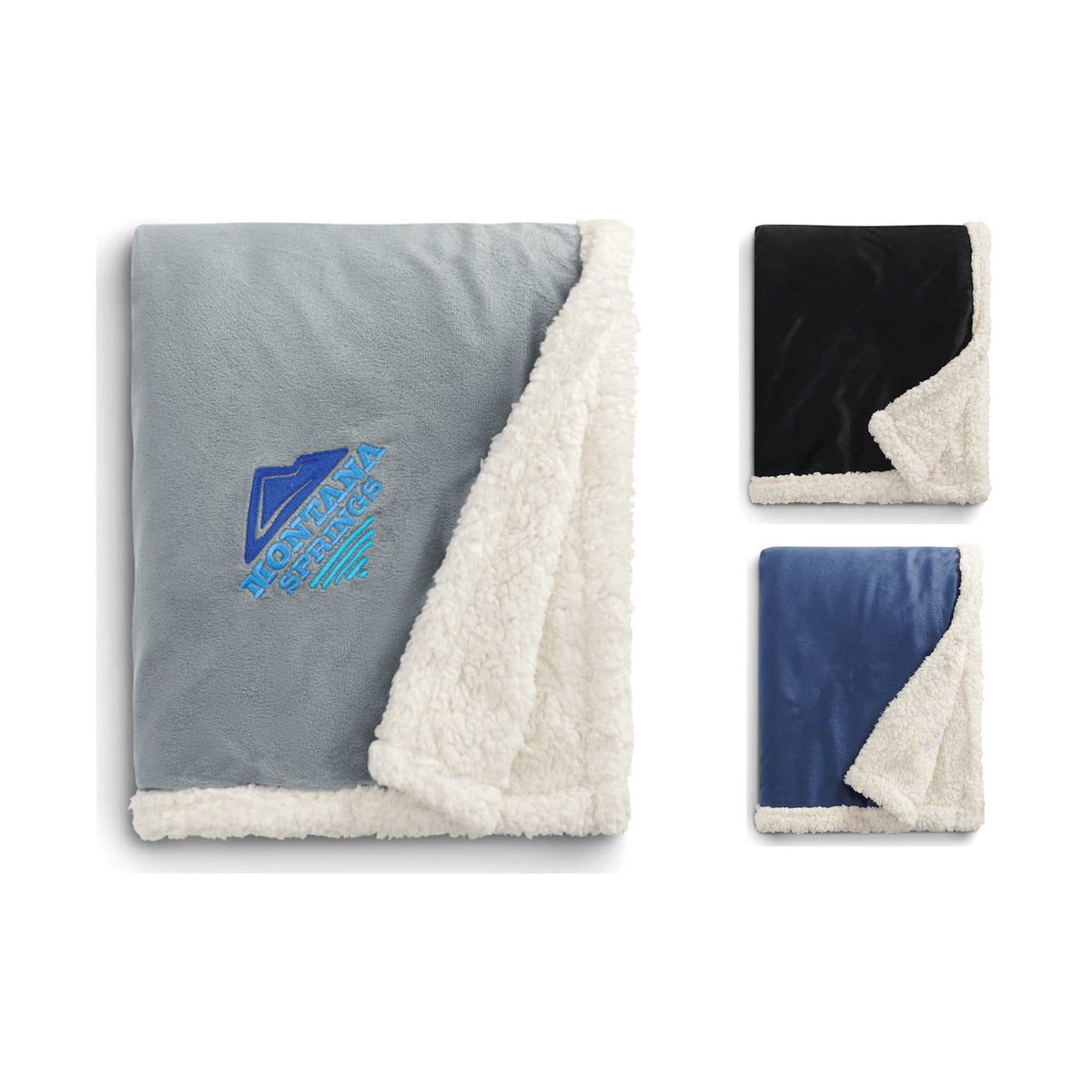 Velour Sherpa Blanket, 50 x 60 Inches Embroidery - Gray - Front Group