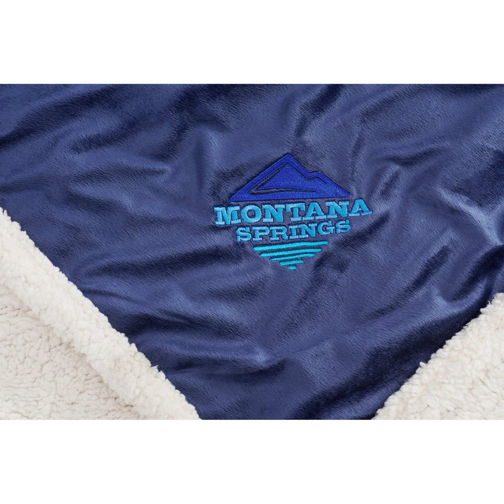 Velour Sherpa Blanket, 50 x 60 Inches Embroidery - Navy - Detail