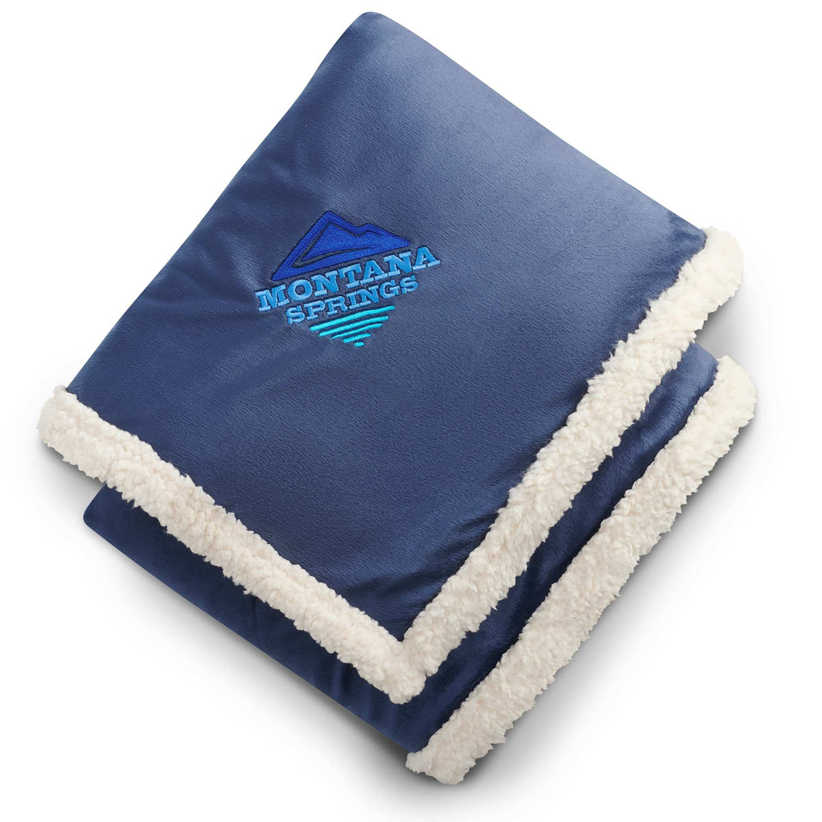 Velour Sherpa Blanket, 50 x 60 Inches Embroidery - Navy - Front 2