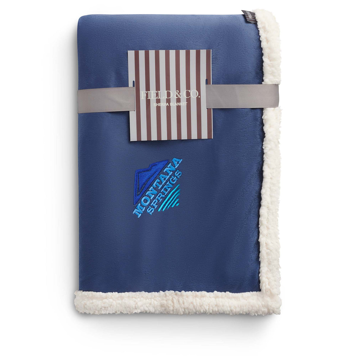 Velour Sherpa Blanket, 50 x 60 Inches Embroidery - Navy - Front 3