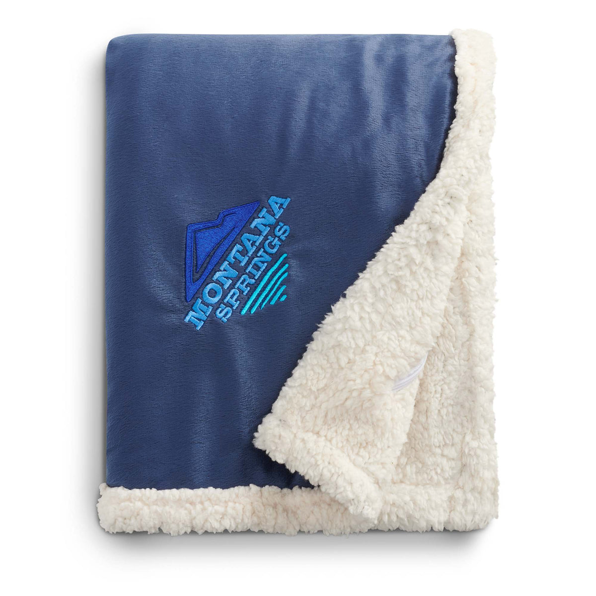 Velour Sherpa Blanket, 50 x 60 Inches Embroidery - Navy - Front