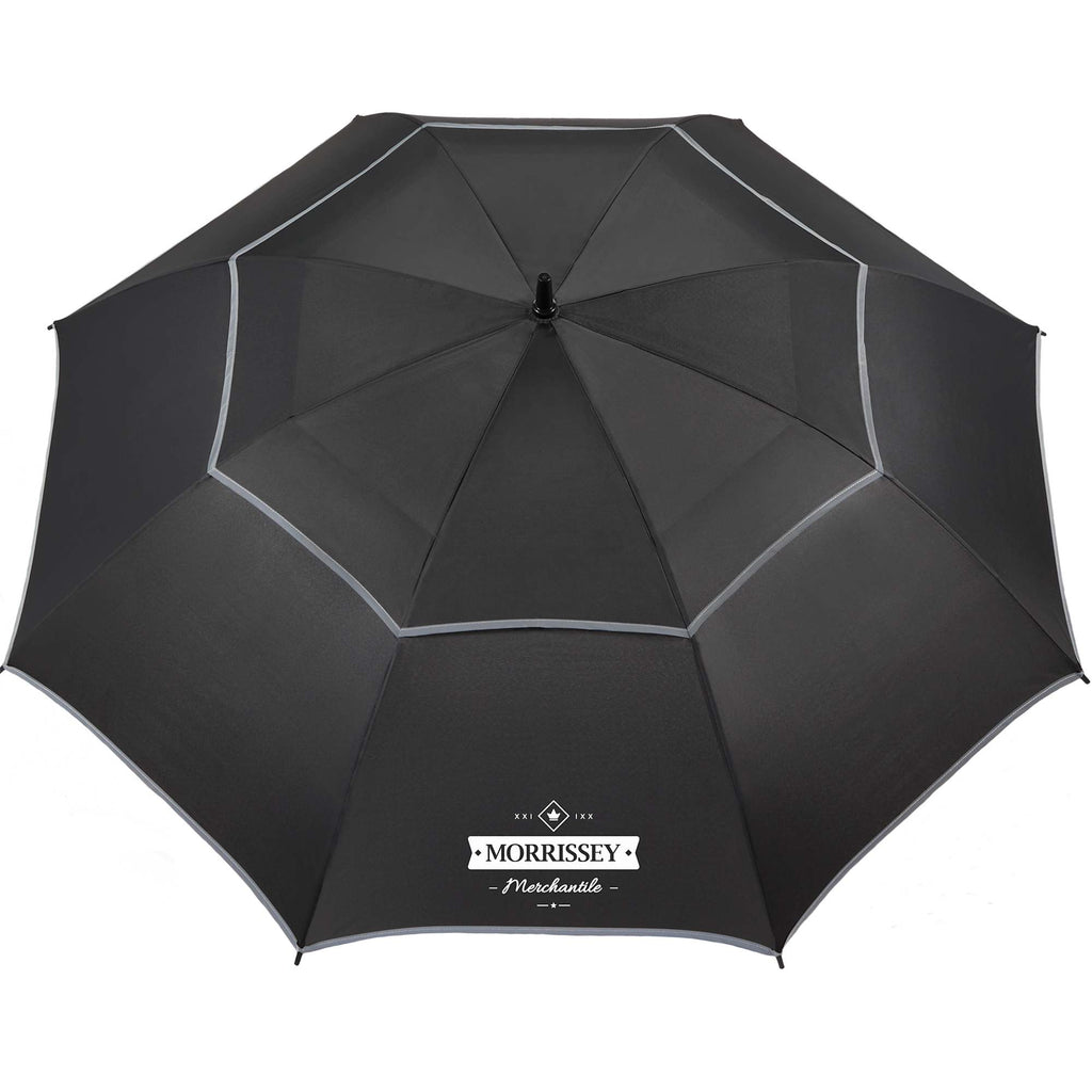 Vented Golf Umbrella with Reflective Trim in Recycled PET, 62 Inches Transfer - Black - Front