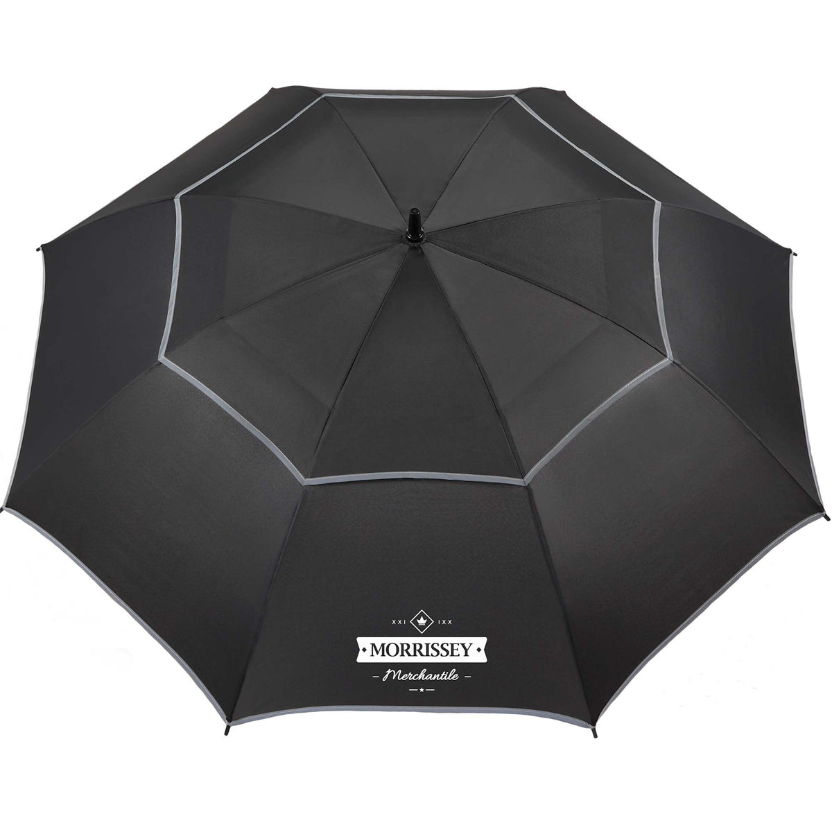 Vented Golf Umbrella with Reflective Trim in Recycled PET, 62 Inches Transfer - Black - Front