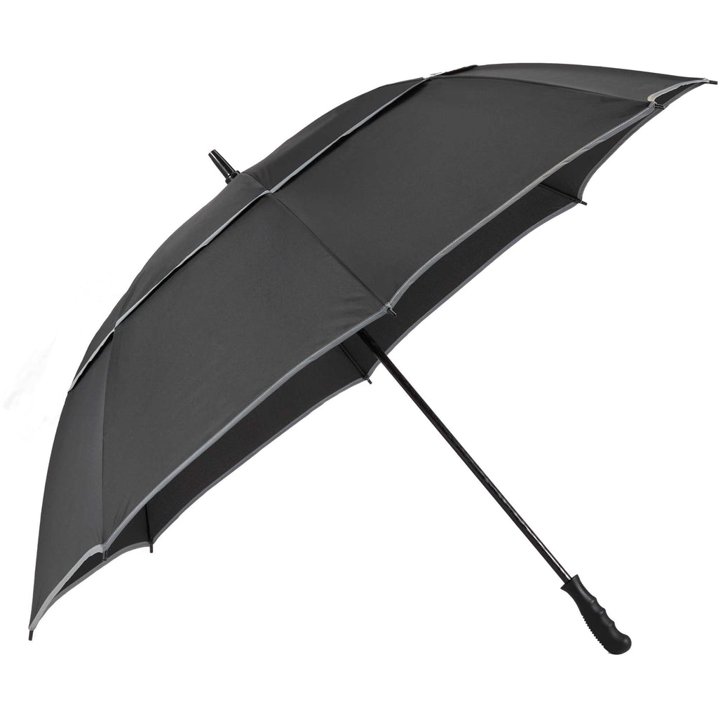 Vented Golf Umbrella with Reflective Trim in Recycled PET, 62 Inches Transfer - Black - Right Angle 2