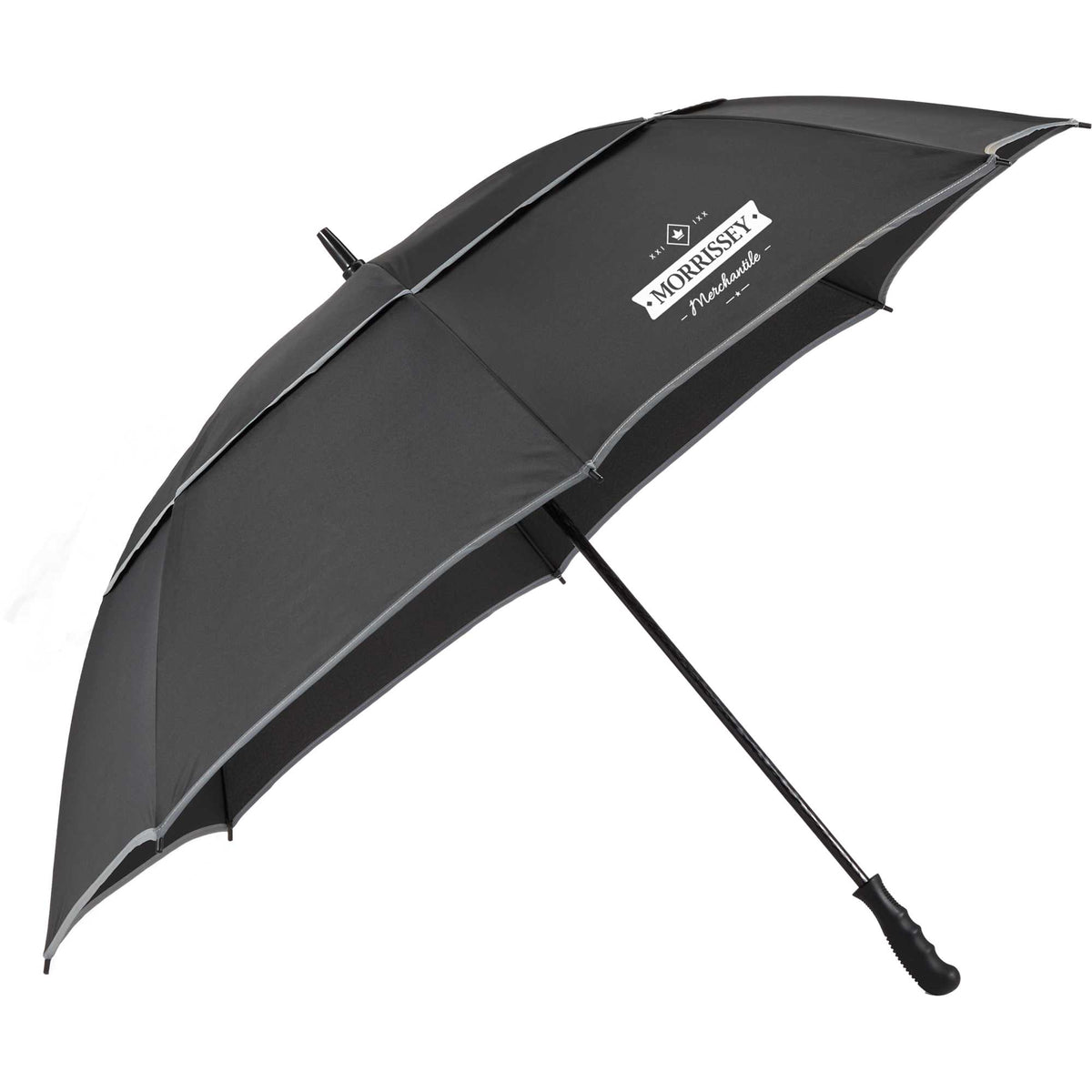 Vented Golf Umbrella with Reflective Trim in Recycled PET, 62 Inches Transfer - Black - Right Angle