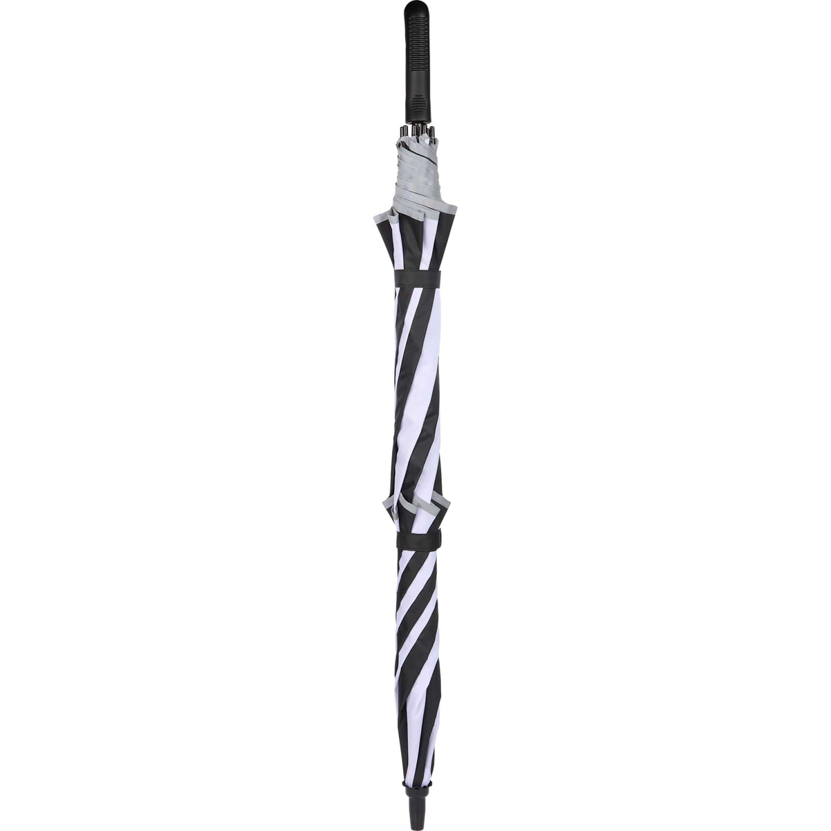 Vented Golf Umbrella with Reflective Trim in Recycled PET, 62 Inches Transfer - Black/White - Closed