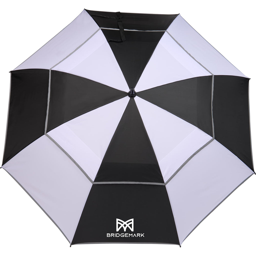 Vented Golf Umbrella with Reflective Trim in Recycled PET, 62 Inches Transfer - Black/White - Front