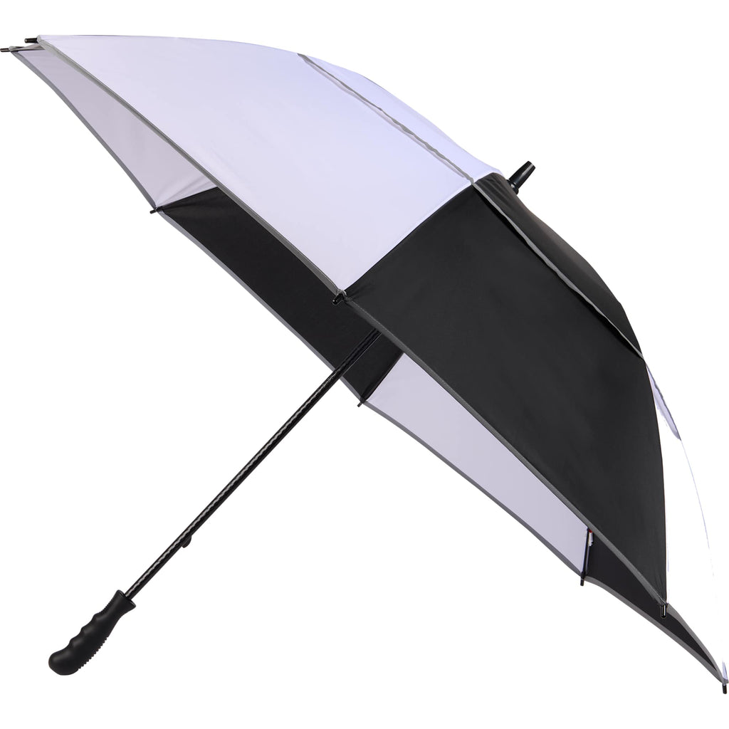 Vented Golf Umbrella with Reflective Trim in Recycled PET, 62 Inches Transfer - Black/White - Left Angle