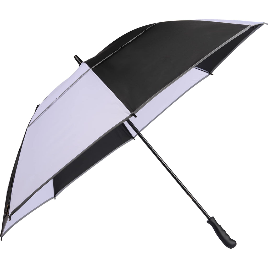 Vented Golf Umbrella with Reflective Trim in Recycled PET, 62 Inches Transfer - Black/White - Right Angle 2