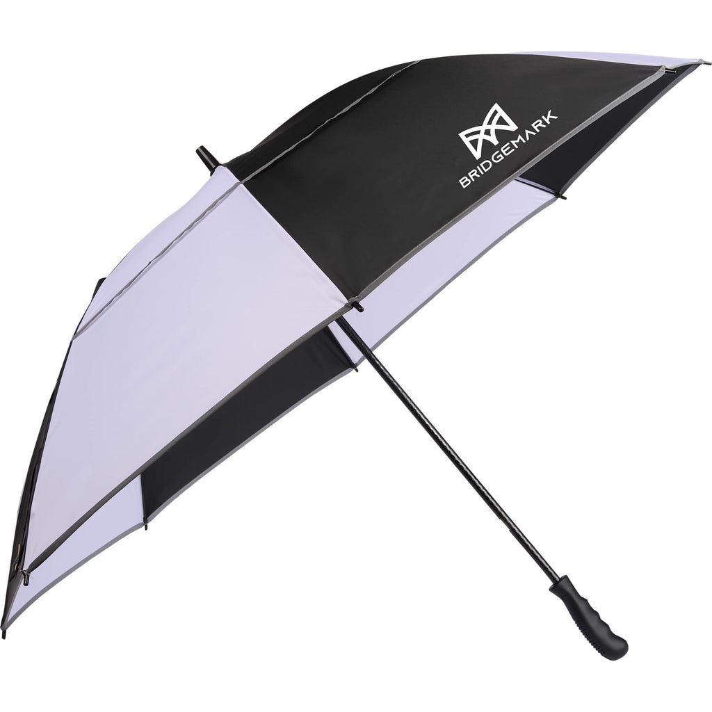 Vented Golf Umbrella with Reflective Trim in Recycled PET, 62 Inches Transfer - Black/White - Right Angle