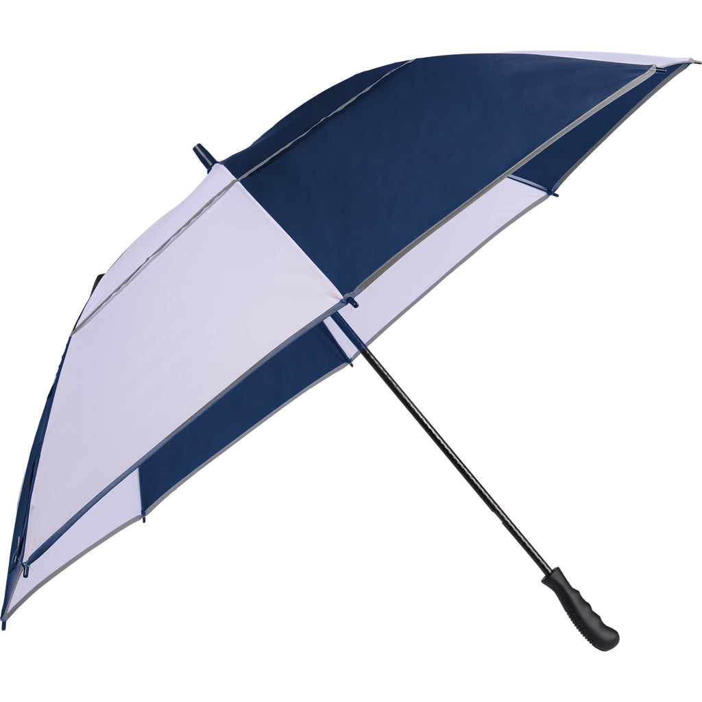 Vented Golf Umbrella with Reflective Trim in Recycled PET, 62 Inches Transfer - Navy/White - Right Angle 2