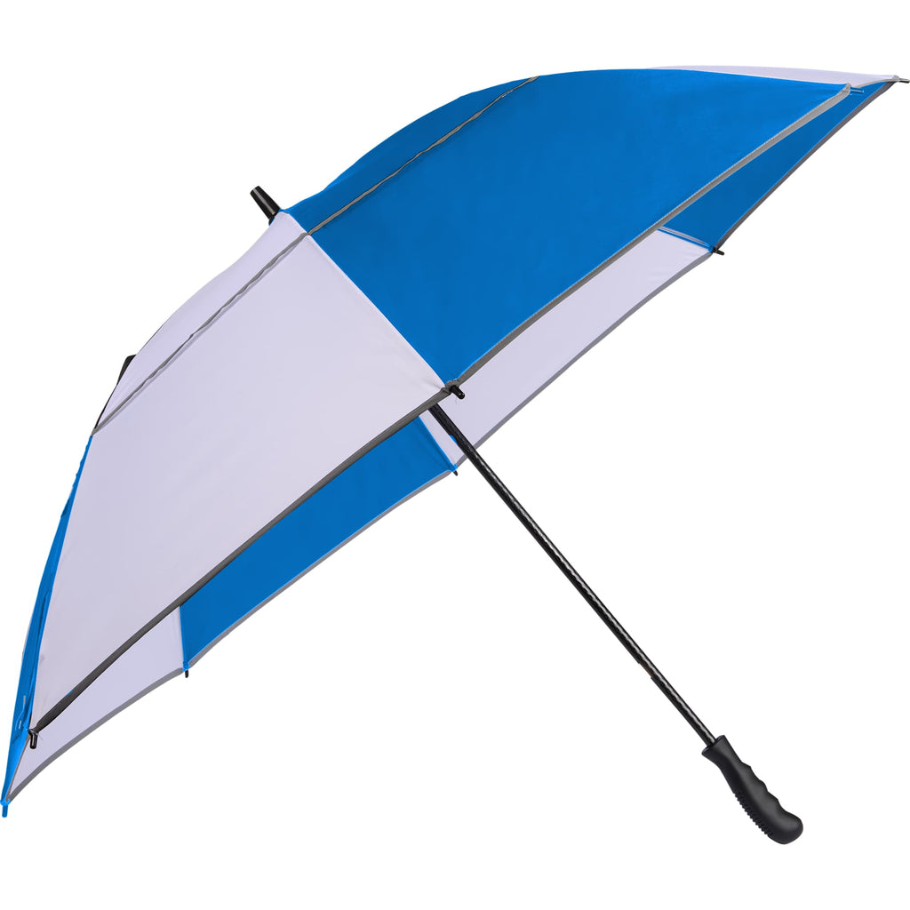 Vented Golf Umbrella with Reflective Trim in Recycled PET, 62 Inches Transfer - Royal/White - Right Angle 2