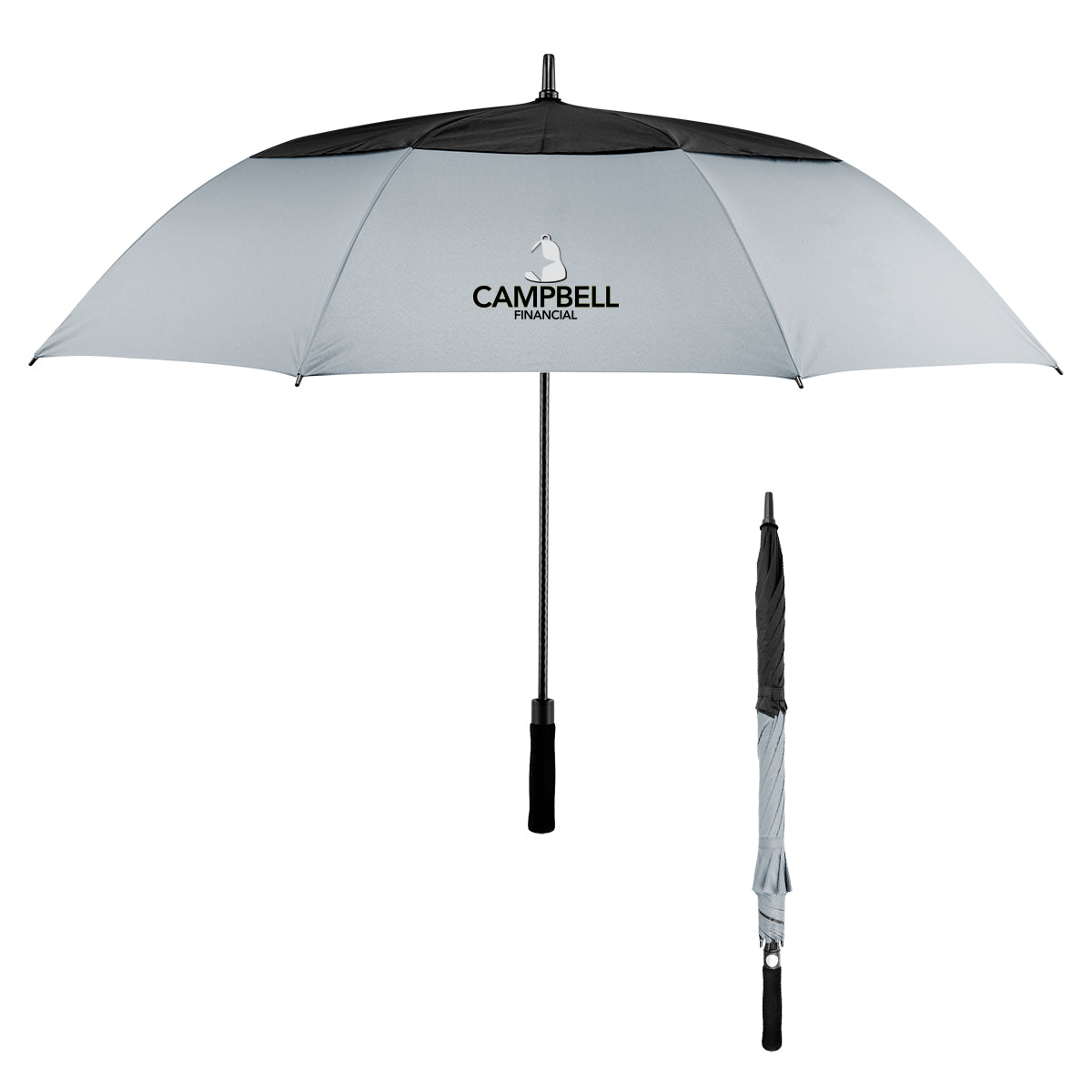 Vented Umbrella with Recycled Canopy, 60 Inch Arc - Black with Gray - Colorbrite