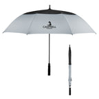 Vented Umbrella with Recycled Canopy, 60 Inch Arc - Black with Gray - Silk Screen
