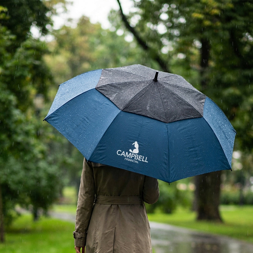 Vented Umbrella with Recycled Canopy, 60 Inch Arc - Navy - Lifestyle_Silkscreen