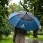 Vented Umbrella with Recycled Canopy, 60 Inch Arc - Navy - Lifestyle_Silkscreen