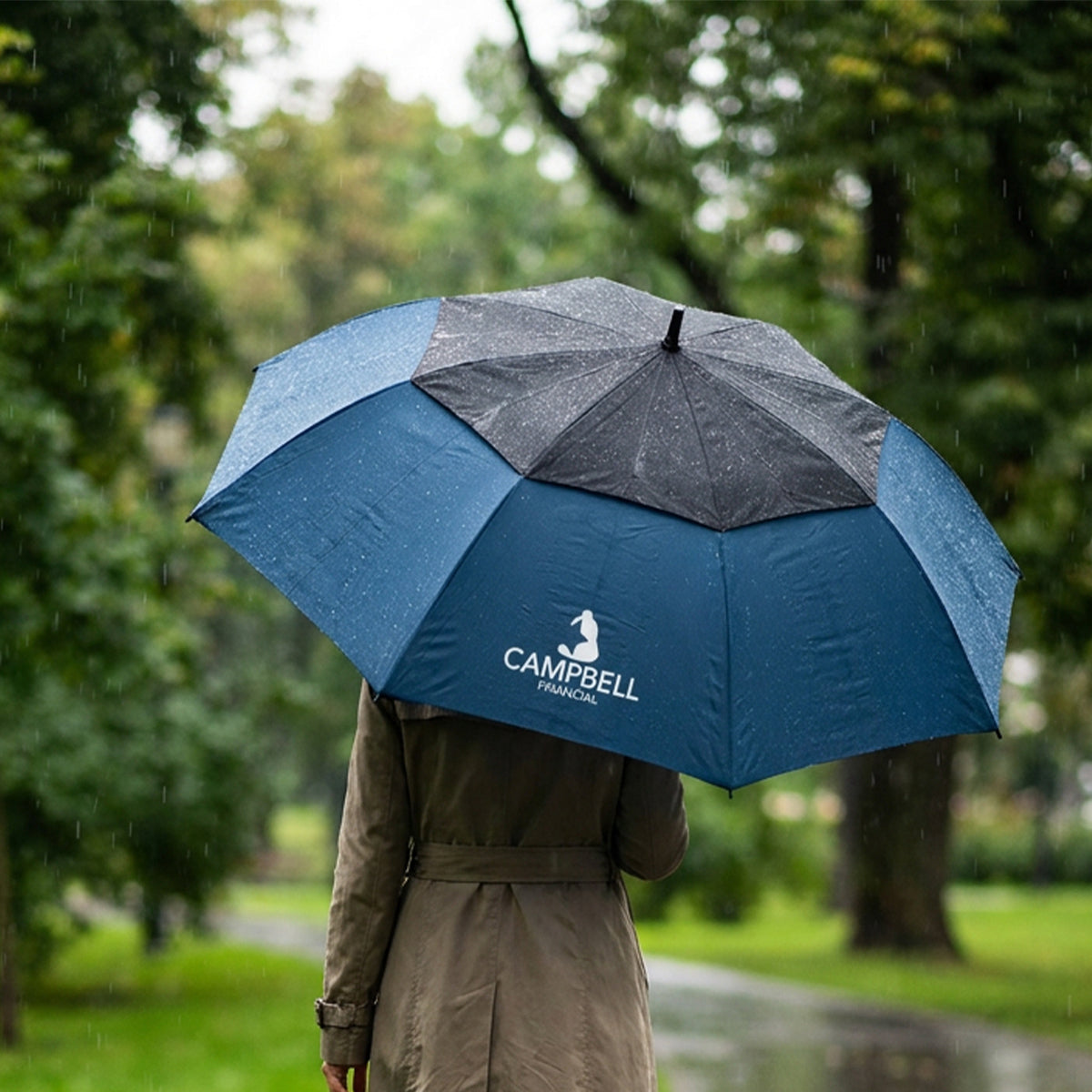 Vented Umbrella with Recycled Canopy, 60 Inch Arc - Navy - Lifestyle_Silkscreen