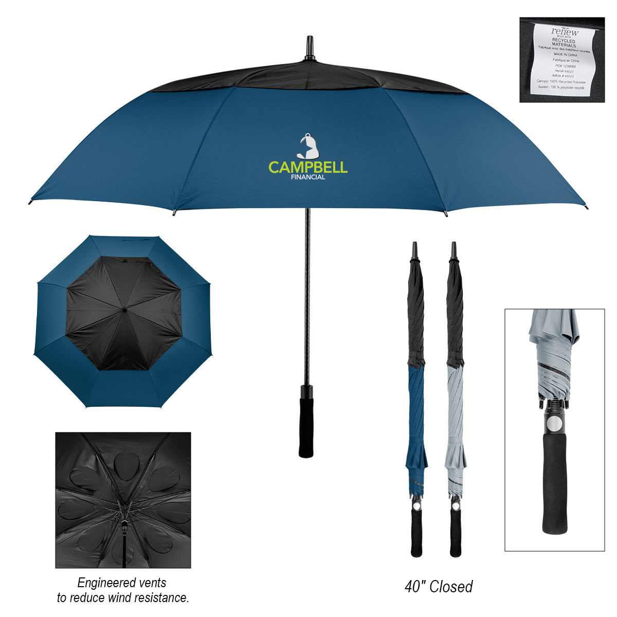 Vented Umbrella with Recycled Canopy, 60 Inch Arc