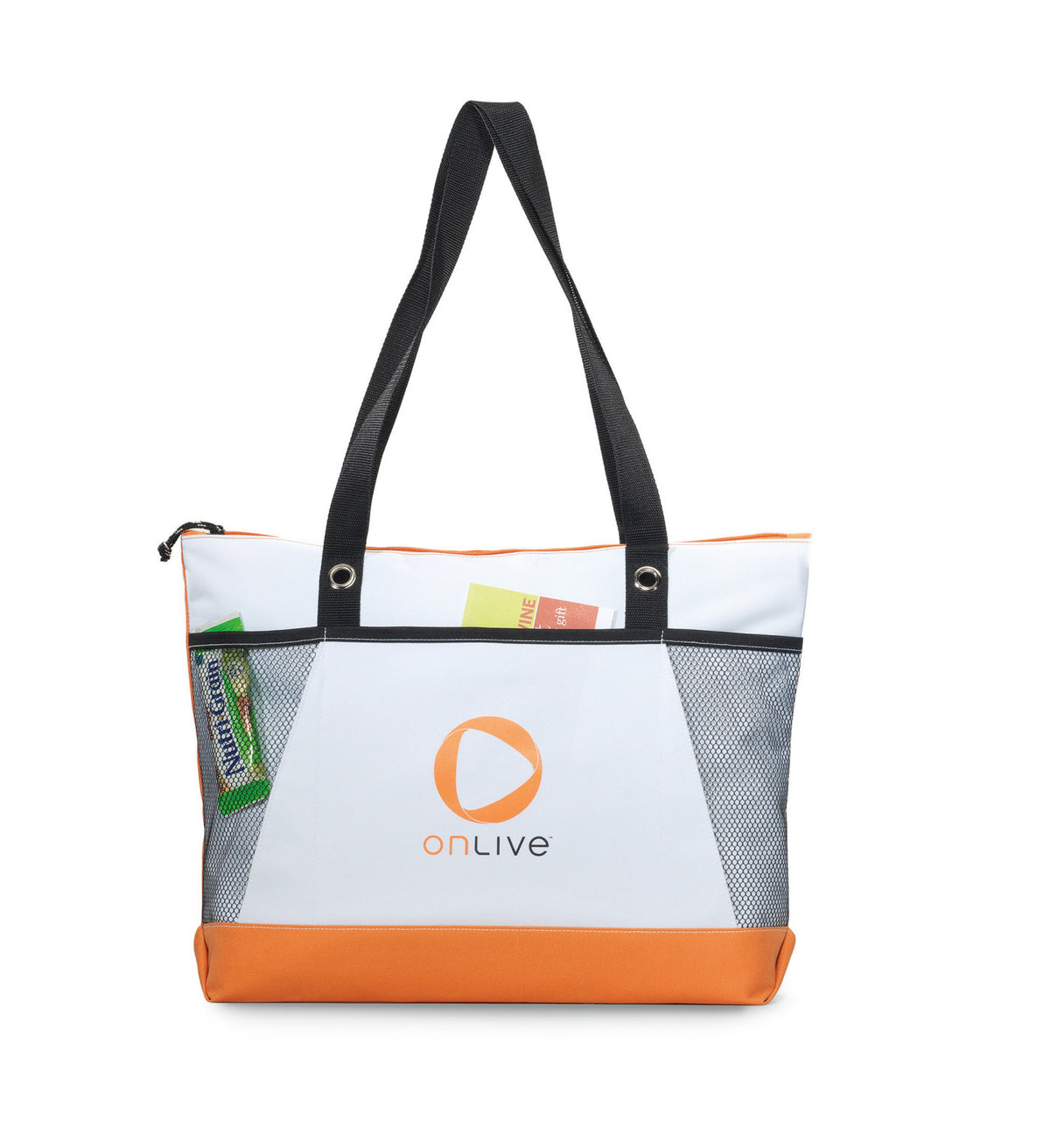 Venture Convention Tote with Mesh Bottle Pockets Embroidery - Tangerine Orange - View 1