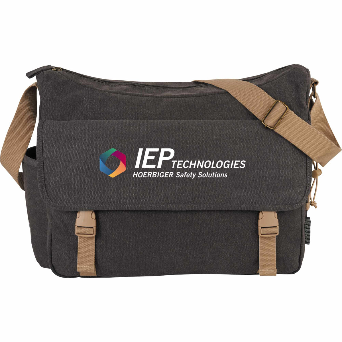 Venture Cotton Canvas Laptop Messenger, 15 Inches Embroidery - Charcoal - Front