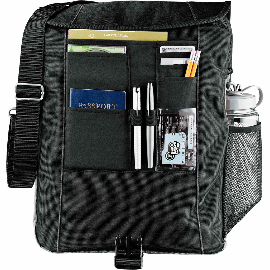 Verona Vertical Laptop Briefcase with Backpack Straps Transfer - Black - Front 2