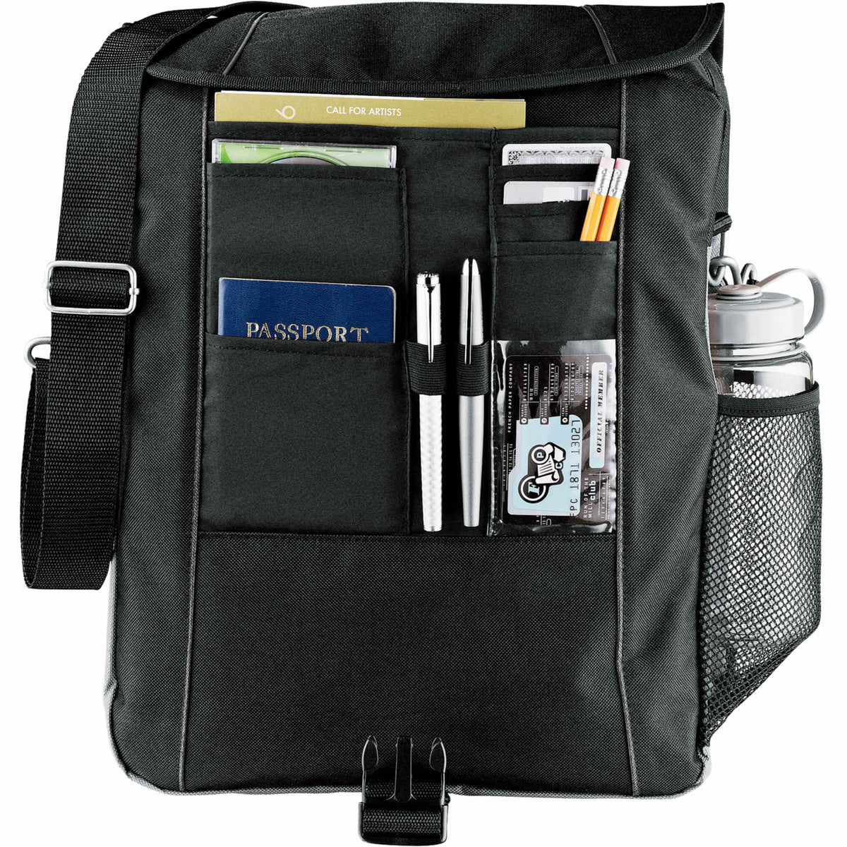 Verona Vertical Laptop Briefcase with Backpack Straps Transfer - Black - Front 2