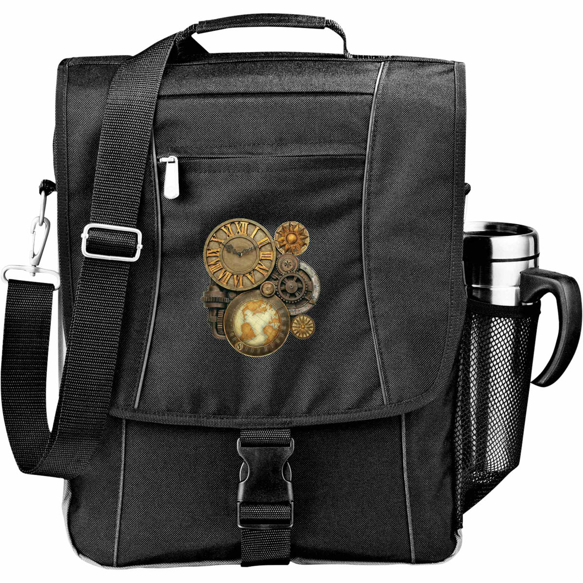Verona Vertical Laptop Briefcase with Backpack Straps Transfer - Black - Front