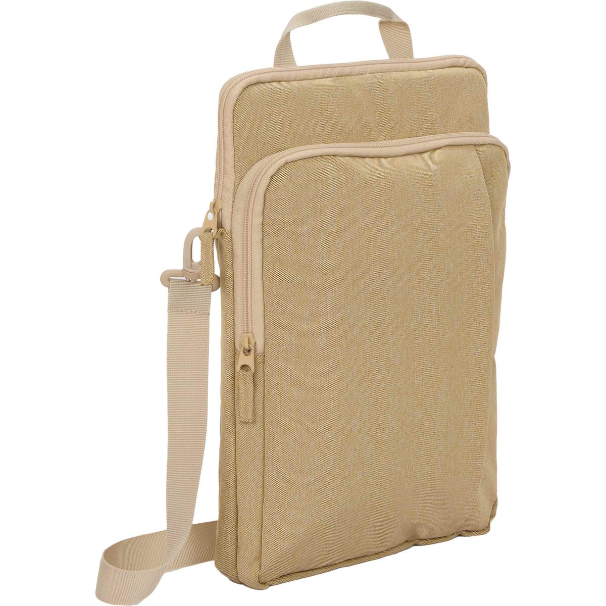 Vertical Messenger Bag in Recycled Polyester, Tan Full Color - Tan - Right Angle