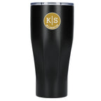 Victor Ribbed Recycled Steel Tumbler, 20 oz Full Color - Black - Front 2