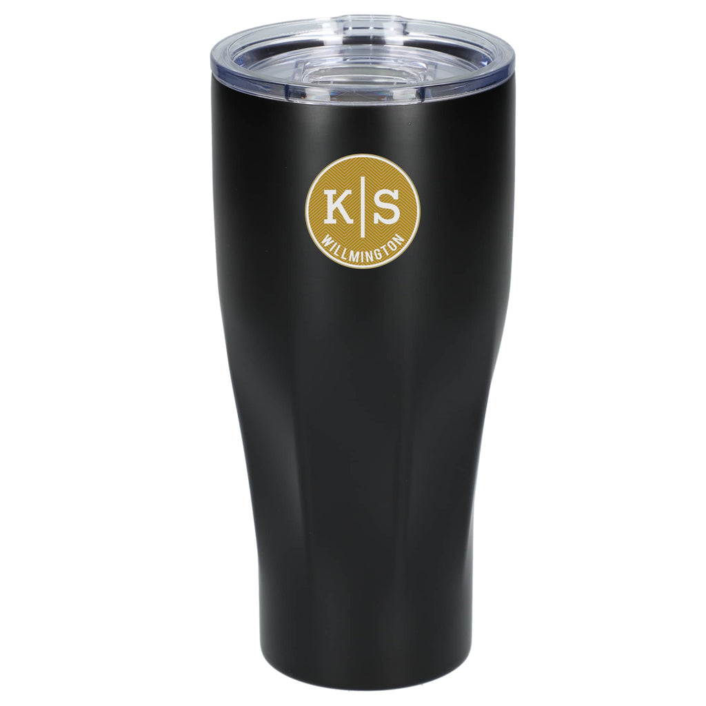Victor Ribbed Recycled Steel Tumbler, 20 oz Full Color - Black - Front 3