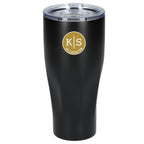 Victor Ribbed Recycled Steel Tumbler, 20 oz Full Color - Black - Front 3