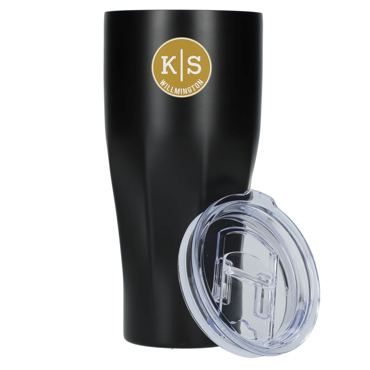 Victor Ribbed Recycled Steel Tumbler, 20 oz Full Color - Black - Front