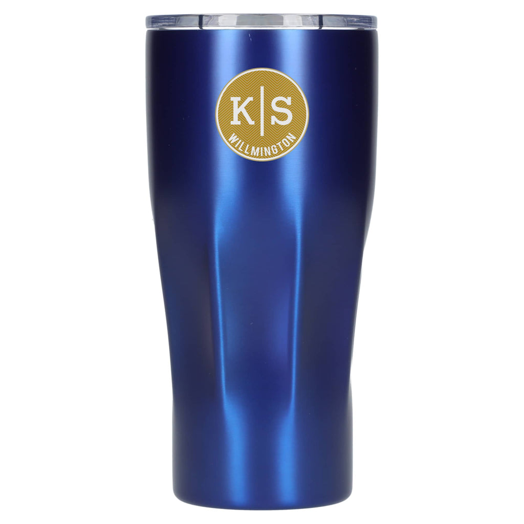 Victor Ribbed Recycled Steel Tumbler, 20 oz Full Color - Blue - Front 2