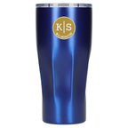 Victor Ribbed Recycled Steel Tumbler, 20 oz Full Color - Blue - Front 2