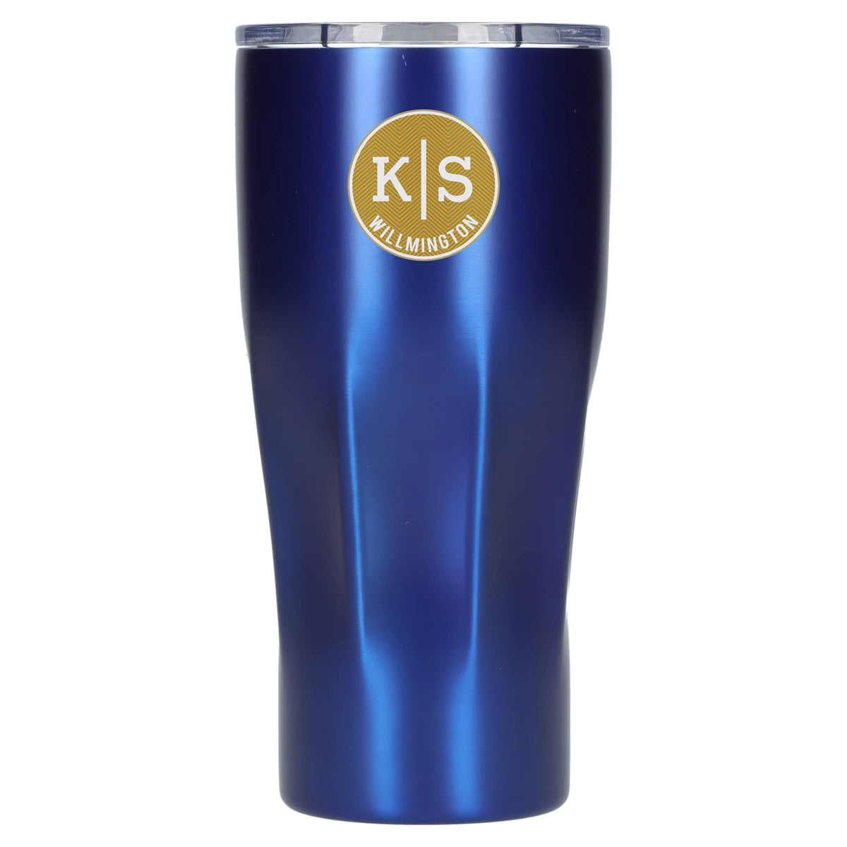 Victor Ribbed Recycled Steel Tumbler, 20 oz Full Color - Blue - Front 2