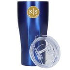 Victor Ribbed Recycled Steel Tumbler, 20 oz Full Color - Blue - Front 3