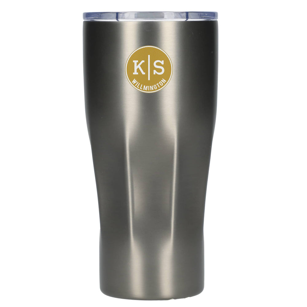 Victor Ribbed Recycled Steel Tumbler, 20 oz Full Color - Graphite - Front 2
