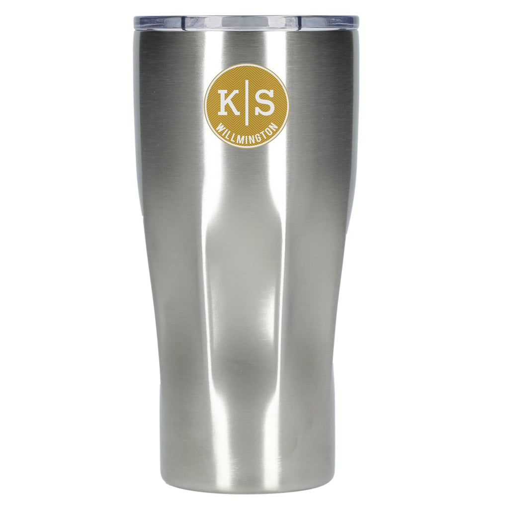Victor Ribbed Recycled Steel Tumbler, 20 oz Full Color - Silver - Front 2