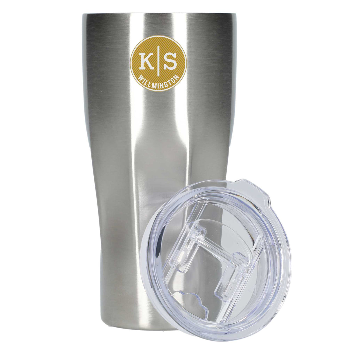 Victor Ribbed Recycled Steel Tumbler, 20 oz Full Color - Silver - Front 3
