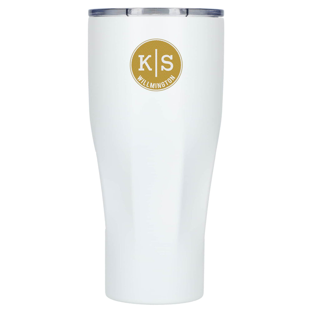 Victor Ribbed Recycled Steel Tumbler, 20 oz Full Color - White - Front 2