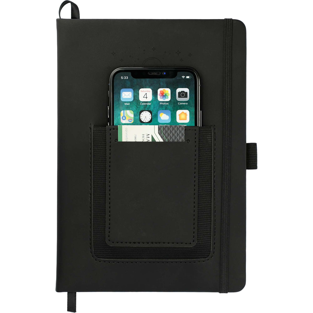 Vienna Journal with Phone Pocket and Card Slot, 5.5 x 8.5 Inches Debossing - Black - Front