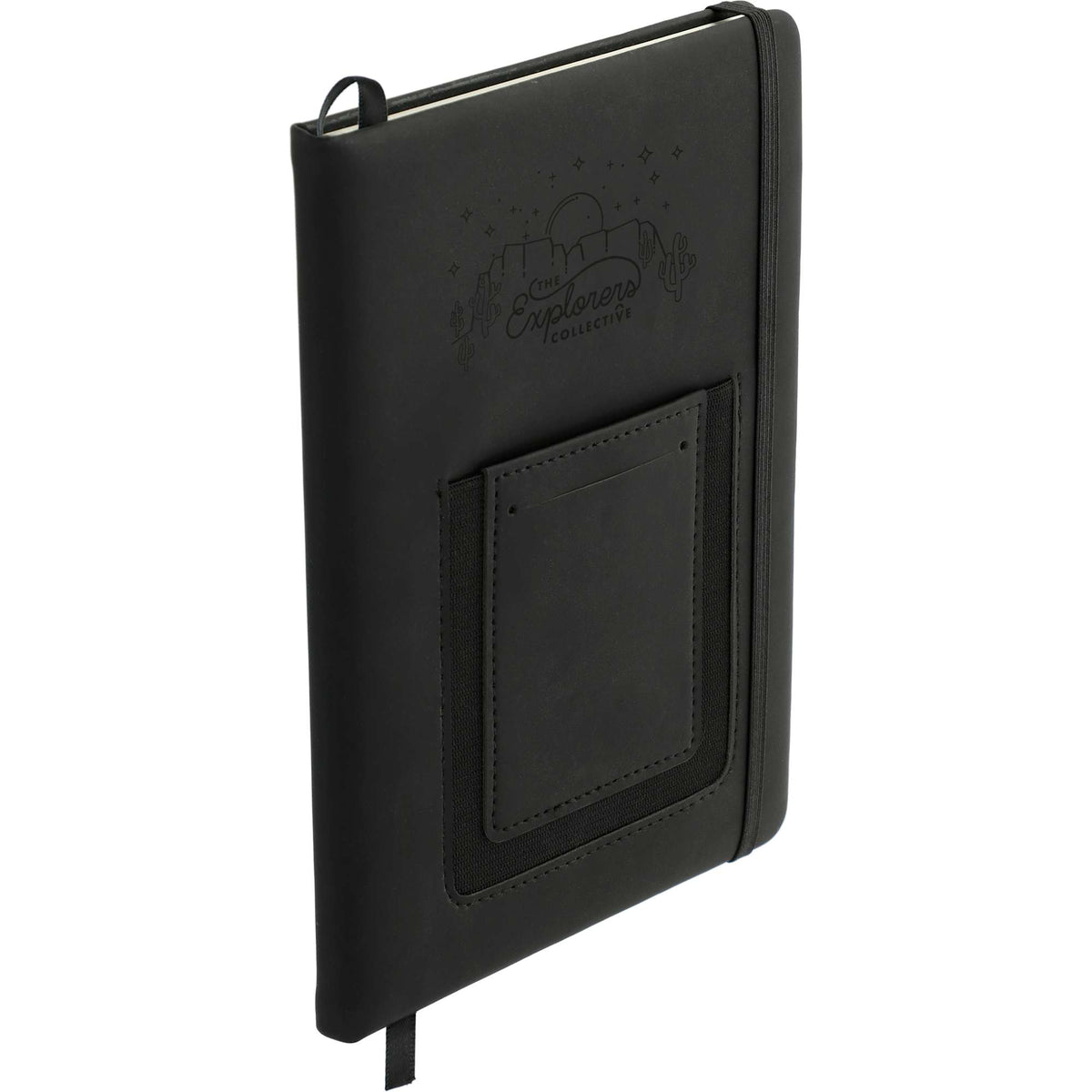 Vienna Journal with Phone Pocket and Card Slot, 5.5 x 8.5 Inches Debossing - Black - Right Angle