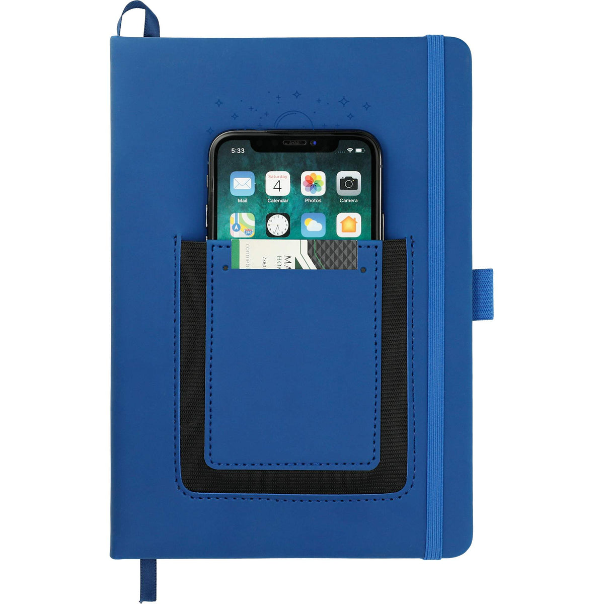 Vienna Journal with Phone Pocket and Card Slot, 5.5 x 8.5 Inches Debossing - Navy - Front 2