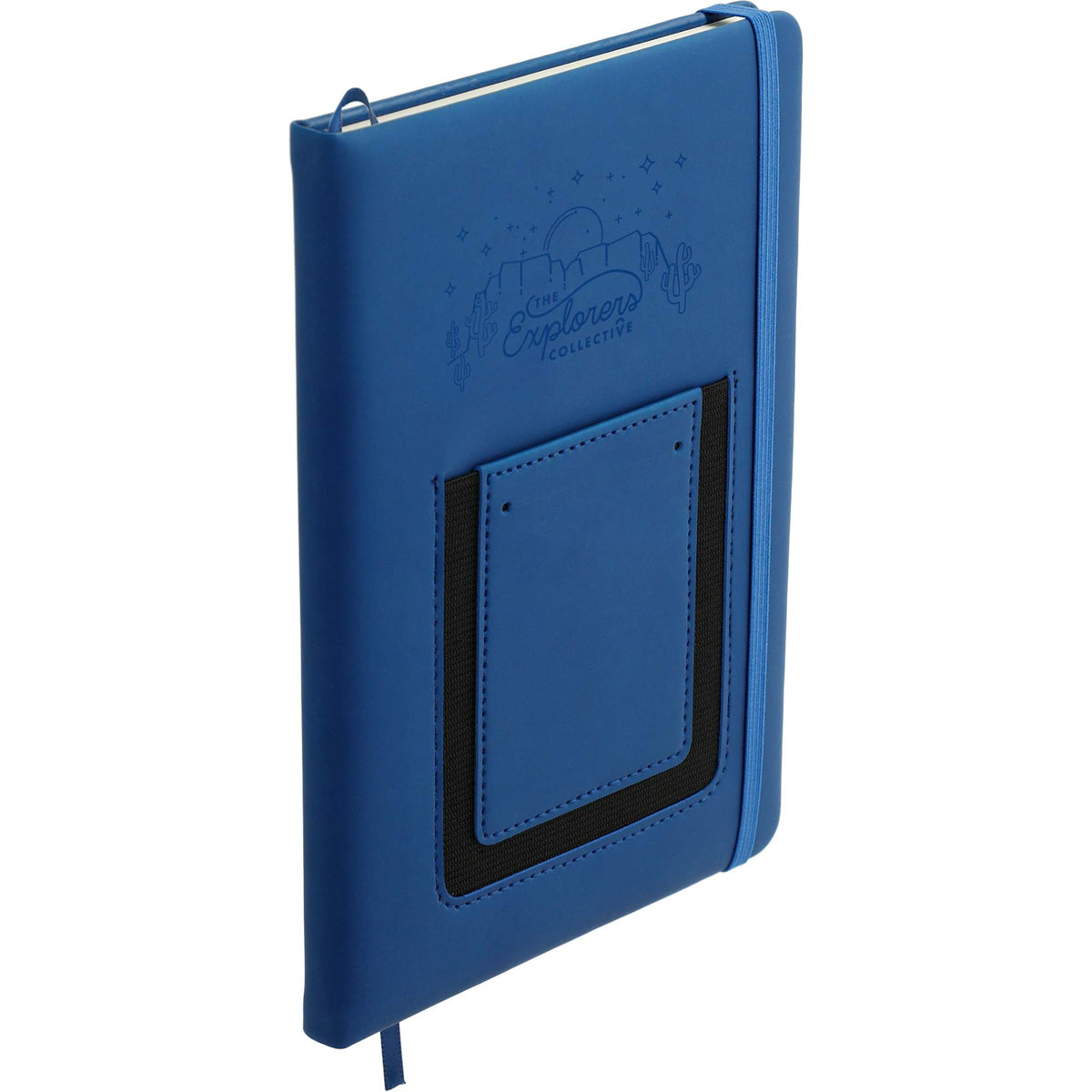 Vienna Journal with Phone Pocket and Card Slot, 5.5 x 8.5 Inches Debossing - Navy - Right Angle