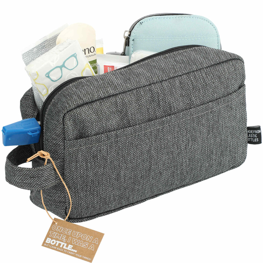 Vila Dopp Kit in Recycled Polyester Embroidery - Graphite - Right Angle 5