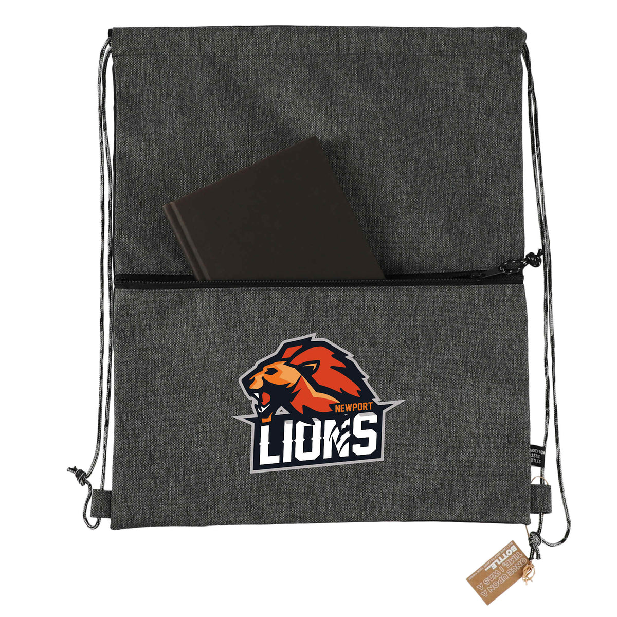 Vila Recycled Drawstring Bag with Marled Cords Embroidery - Graphite - Front