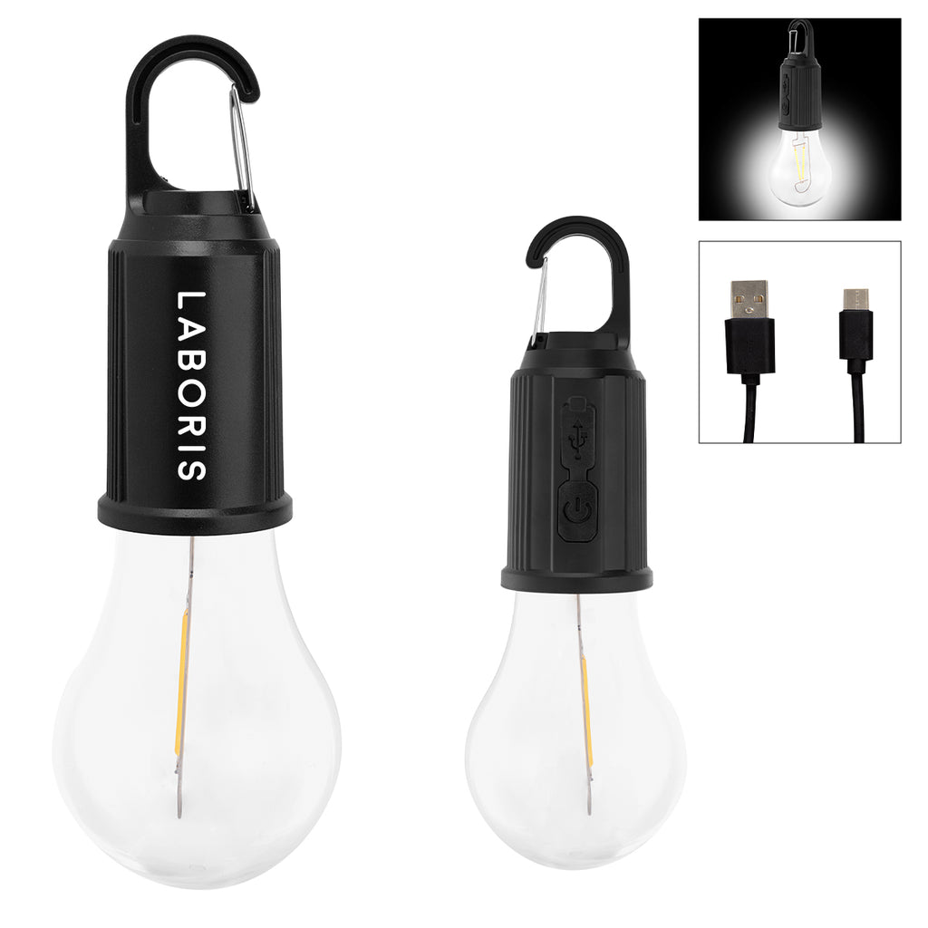 Vintage Bulb Light, Rechargeable - Black - Pad Print
