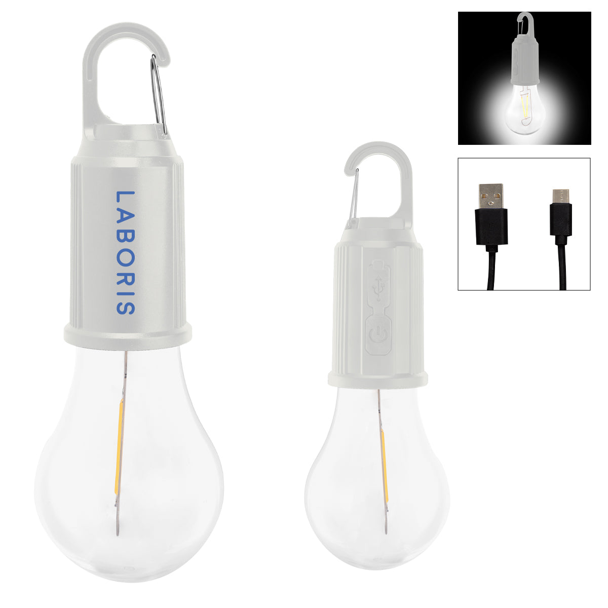 Vintage Bulb Light, Rechargeable - White - Pad Print
